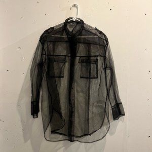 Zara Black Sheer Button Down Top